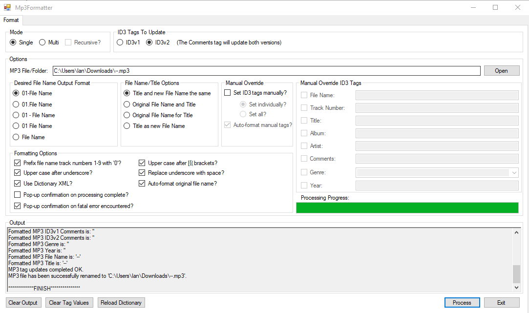 MP3 Formatter Processing